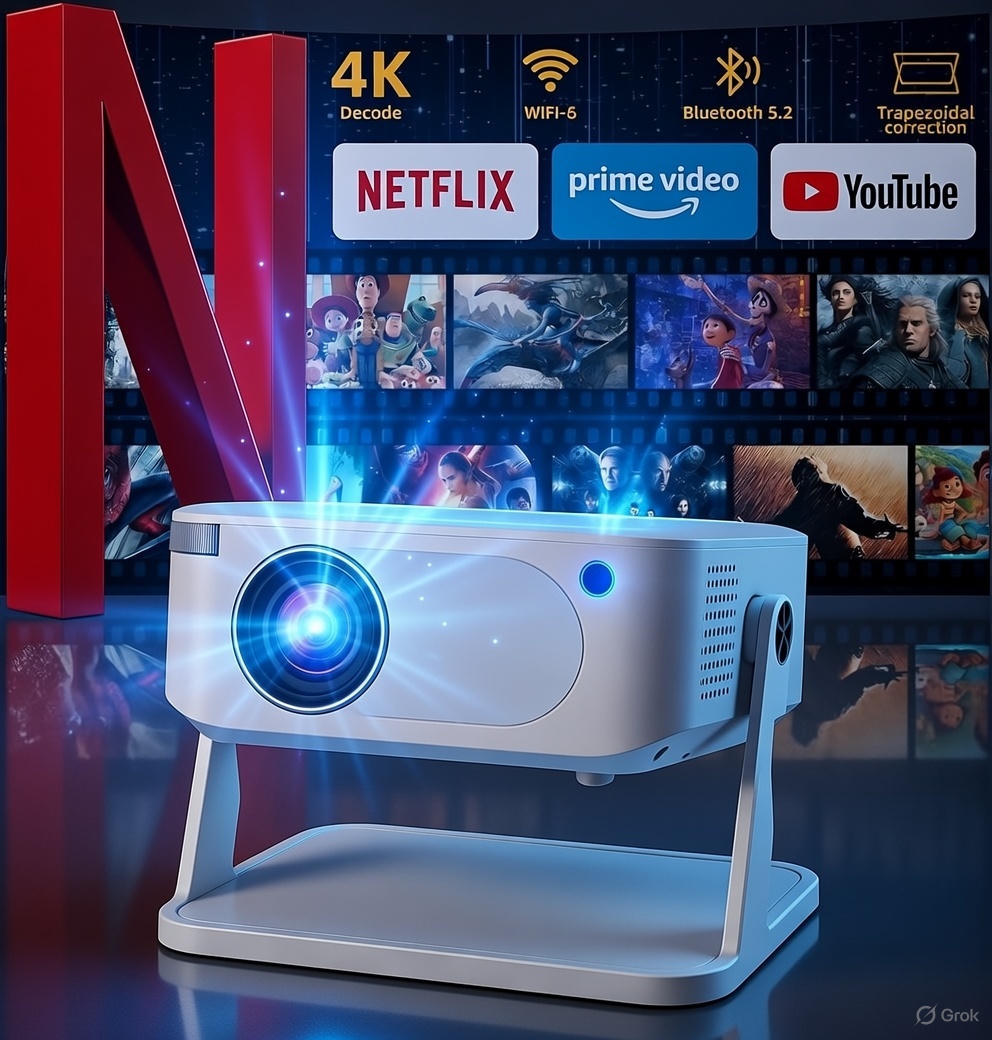 Phigeek Mini Projector with WiFi 6 and Bluetooth 5.2, Portable Projector 4K Support